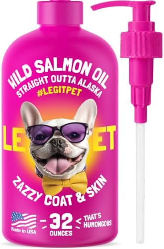 Wild Alaskan Salmon Oil for Dogs & Cats - Pure Fish Omega 3 6 9 Liquid EPA DHA Fatty Acids - Skin & Coat Supplement - Supports Joint Function, Brain, Eye, Immune & Heart Health - Made in USA 32 oz