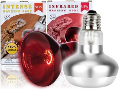 Reptile Heat Lamp, 2 Pack 75W Intense and Infrared Basking Bulbs Light for Reptiles, UVA Daylight Night Red Basking Light for Bearded Dragon, Lizard, Gecko,Reptile Heat Bulb