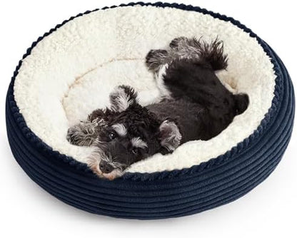 Love's cabin Round Donut Cat and Dog Cushion Bed, 24in Pet Bed for Small or Medium Dogs, Anti-Slip & Water-Resistant Bottom, Soft Durable Fabric Pet Beds, Washable Calming Cat Bed Navy Blue