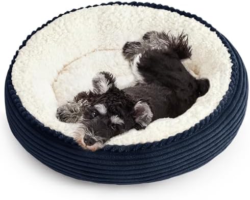 Love's cabin Round Donut Cat and Dog Cushion Bed, 24in Pet Bed for Small or Medium Dogs, Anti-Slip & Water-Resistant Bottom, Soft Durable Fabric Pet Beds, Washable Calming Cat Bed Navy Blue