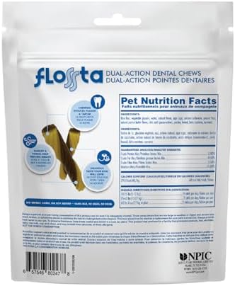 N-Bone FLOSSta Daily Dental Sticks for Dogs, SQF Certified, Natural Dog Dental Treats to Freshen Breath, Peanut Butter Flavor, 15 ct. Pouch (12oz)