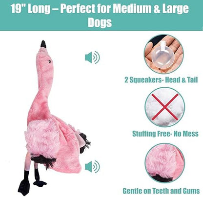 SPOT Skinneeez Flamingo 19 Inch Stuffing-Free Plush Dog Toy with Dual Squeakers – Long Interactive Chew Toy for Medium and Large Dogs – Mess-Free Play for Light & Moderate Chewers