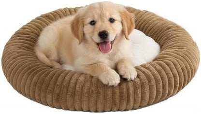 Short Plush Dog Bed Donut, Ultra-Soft & Machine Washable Dog Beds, Durable Round Calming Pet Bed for Cats and Small, Medium, Large Dogs (Coffee Brown, Small)
