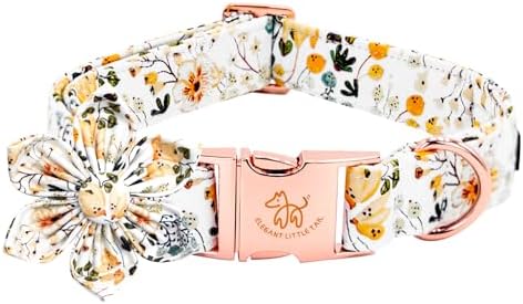 Elegant little tail Dog Collar, Floral Print Spring Pet Collars with Flower Pet Gift Girl Flower Collar Female Adjustable Dog Collars for Small Dogs