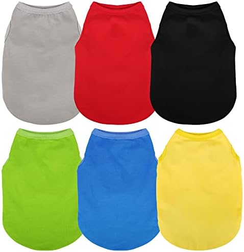 Paiaite 6 Pieces Plain Dog Shirt Sleeveless Puppy Cotton Dog Shirts Breathable Pet Apparel Tank Top Colorful Puppy Sweatshirt Clothes for Small Medium Dogs 3XL