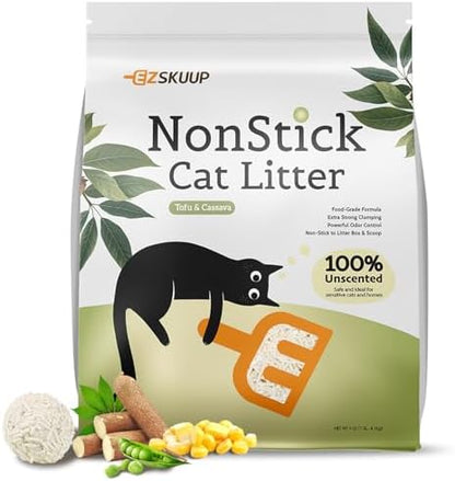 EZSKUUP Non-Stick Bottom Tofu Cat Litter Mix Cassava, Strong Clumping 9Lb