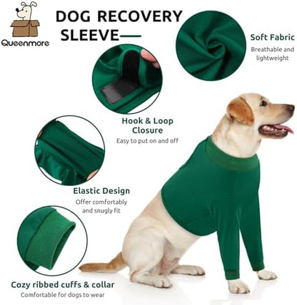 Queenmore Recovery Sleeve for Dogs Front Leg, Dog Recovery Sleeves, Dog Surgical Recovery Suit Female, Pet Elbow Protector Cone Collar Alternatives, Green, XS