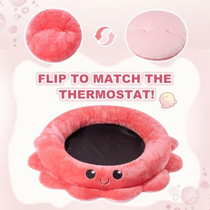 Jiupety Cute Calming Dog Beds Clearance for Large and Extra Dogs, Anxiety Bolster Dog Bed with Octopus Shape, Pink, Red, XL, Boho, Round Pet Bed Cat with Removable Cushion