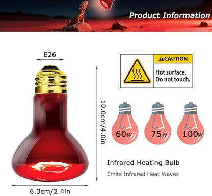 Reptile Infrared Heat Lamp,60W Red Heat Bulb for Reptile Habitats