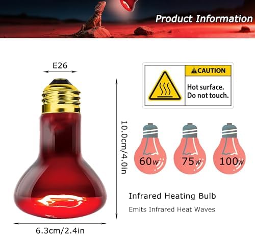 Reptile Red Heat Bulb,75W Infrared Heat Lamp for Reptile Habitats
