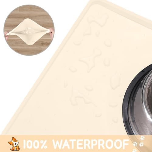 MateeyLife Silicone Cat & Dog Food Mat for Floors Waterproof, Anti-Slip Dog Bowl Mats for Food and Water, Pet Feeding Mats with Lip to Prevent Spills, Pet Placemat for Messy Drinkers to Protect Floors