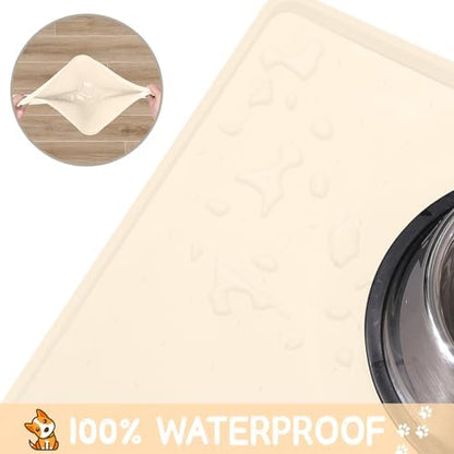 MateeyLife Silicone Cat & Dog Food Mat for Floors Waterproof, Anti-Slip Dog Bowl Mats for Food and Water, Pet Feeding Mats with Lip to Prevent Spills, Pet Placemat for Messy Drinkers to Protect Floors