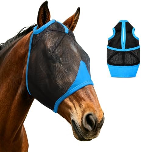 Hilltown Durable Fly Mask for Horses Without Ears - Cob, Blue