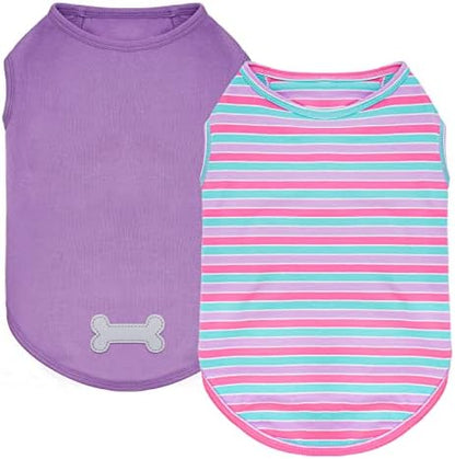 KYEESE 2Pack Cotton Dog Shirt for Small Dogs Soft Striped Tank Top