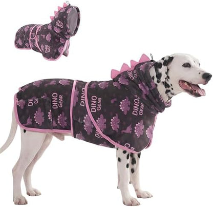 LovinPet 3-in-1 Dog Warm Winter Coat & Bathrobe, Blue, Dinosaur Fleece, M