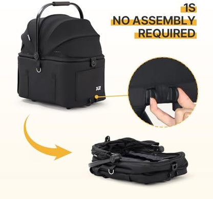 X2 Pet Stroller Dog Cat Stroller for Small Pets Detachable Carrier, Black