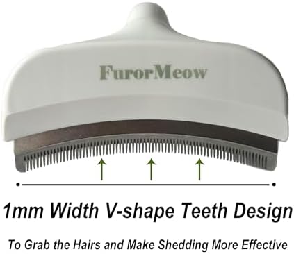 Pet Deshedding Tool with Curve Blade, Cat Grooming Brush, Tight V-shaped Teeth Shedding Comb for Cats and Dogs (White, Large)