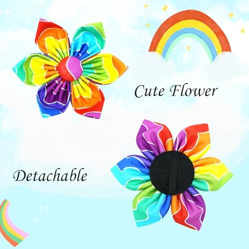 Rainbow Dog Collar, Rainbow Stripes Collar with Flower for LGBT Pride Month Holiday Dog Collar Flowers Adjustable Collar for Small Medium Large Dogs
