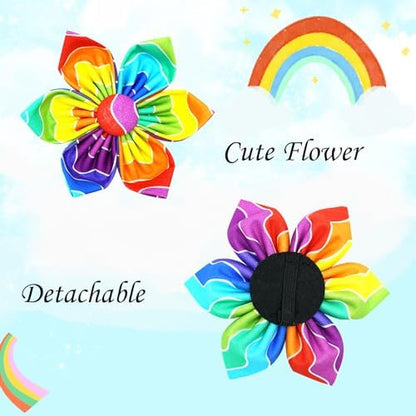 Rainbow Dog Collar, Rainbow Stripes Collar with Flower for LGBT Pride Month Holiday Dog Collar Flowers Adjustable Collar for Small Medium Large Dogs