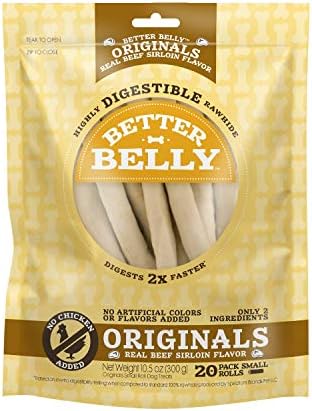 Better Belly Originals, Real Beef Sirloin Flavor, Small Rolls, Dog Chews, 20Count (P-50050NC)