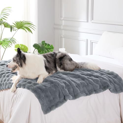 Modern Threads Water-Resistant Faux Rabbit Fur Pet Blanket for Dogs & Cats – Ultra-Soft Couch, Bed & Crate Protector, 40x50 Dark Grey