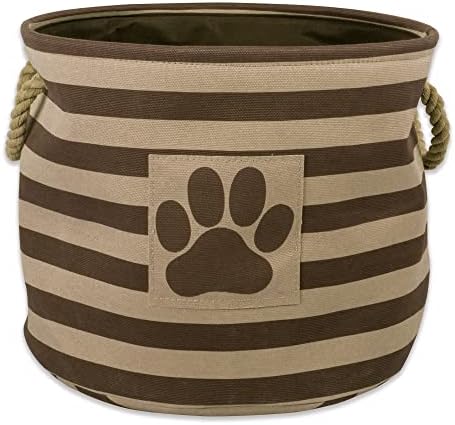 Bone Dry Pet Storage Collection Striped Paw Patch Bin, Medium Round, Brown