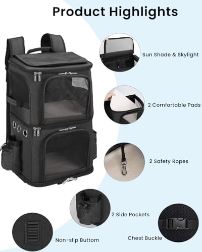 HOVONO Double Cat Carrier Backpack for 2 Cats or Small Dogs,Large Space, L