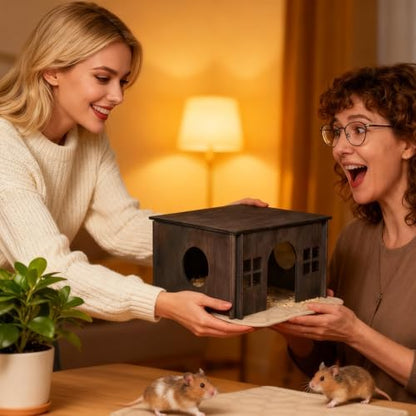 Wooden Guinea Pig Hideout, Guinea Pig House Small Rabbit,Hideout with Multiple Windows, Small Animal House Bunny House Hideaway Castle Habitat for Guinea Pigs, Hamster, Chinchilla