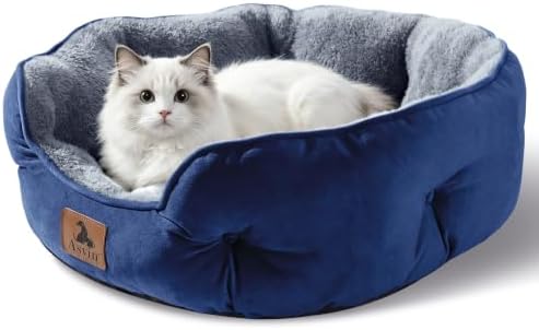Asvin Small Dog Bed for Small Dogs, Cat Beds for Indoor Cats, Pet Bed for Puppy and Kitty, Extra Soft & Machine Washable with Anti-Slip & Water-Resistant Oxford Bottom, Blue, 20 inches