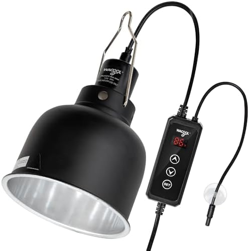 WACOOL TERRA Reptile Light Fixture with Dimming Thermostat, 5.5 Inch Deep Dome Reptile Heat Lamp Fixture with Temperature Controller