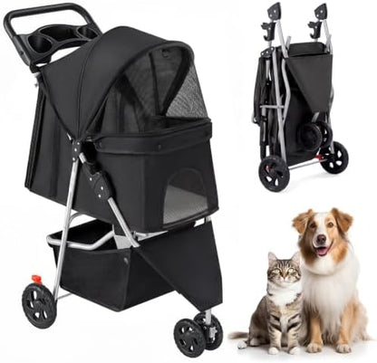 3 Wheel Dogs Stroller for Small to Medium Pets, Foldable Design