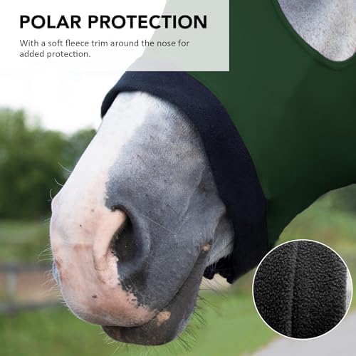 Harrison Howard Stretch Hood No Eye/Ear Covers Head, Shoulders, Mane, Chest, Withers Perfect for Show/Event Preparation-Hunter Green M