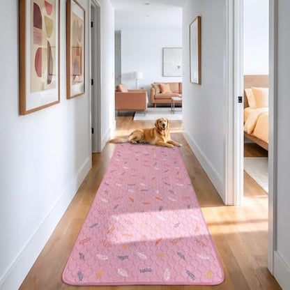 Sunheir Washable Pee Pads for Dogs Large 24" x 72" 2-Pack Reusable Puppy Pads Pet Training Pads, Absorb Dog Mats, Whelping Pad, Non-Slip Protects Against Urine Leakage, Runner Rug (Leaves - Pink)