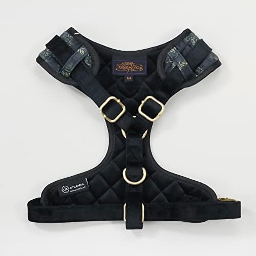 Snoop Doggie Doggs Quilted Velvet Deluxe Pet Harness with Logo Pattern and Gold-Tone Metal Hardware