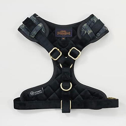 Snoop Doggie Doggs Quilted Velvet Deluxe Pet Harness with Logo Pattern and Gold-Tone Metal Hardware