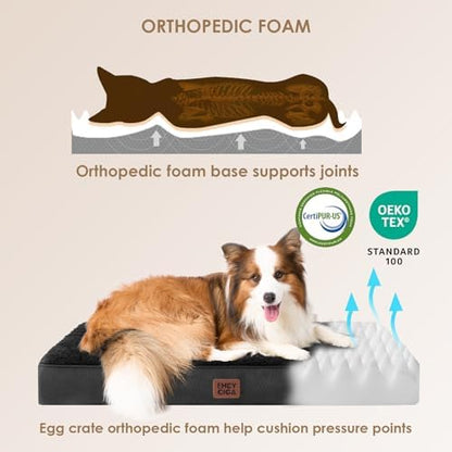 EHEYCIGA Orthopedic Dog Bed Large with Removable Washable Cover, 50IN Black
