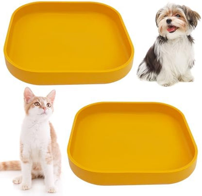 Fhiny 2PCS Silicone Cat Bowls Set 5.9 x 5.9 in Shallow Dog Dish Whisker Friendly Cat Food Plate for Dry & Wet Food Dishwasher Safe Non-Slip Pet Feeding Bowls for Kittens and Puppies (Yellow)