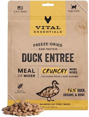 Vital Essentials Freeze Dried Cat Food, Duck Mini Nibs, 8 oz Bag
