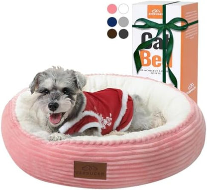 Zerbuger 23in Pink Round Dog Bed Sofa for Dogs Cats, Machine Washable