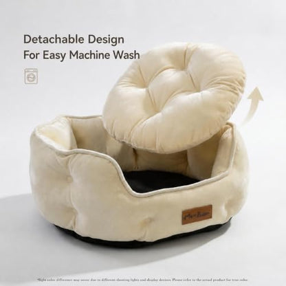 Cream Ivory Cat Bed for Indoor Cats, Removable Cushion Bed