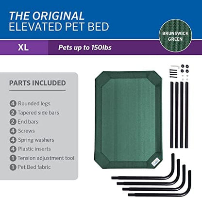 Coolaroo Original Elevated Dog Bed - Breathable Off-The-Ground Pet Bed with Cooling Fabric, Joint Relief & Moisture-Resistant Fabric, 100% Recyclable, Easy Clean, Brunswick Green, Extra Large