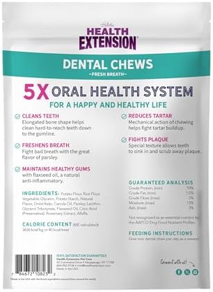 Health Extension Fresh Breath Dental Bones for Dogs, 14 Small Bones, Freshens Breath, Cleans Teeth, Healthy Gums, Training or Reward, 6 oz Bag (Pack of 1)