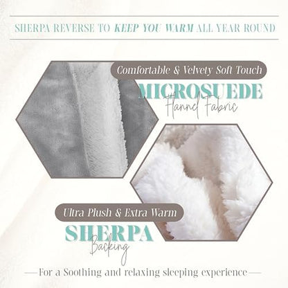 Elegant Comfort Reversible and Ultra-Plush Flannel Fleece Sherpa Throw- Lightweight Soft and Cozy- All Season Decorative Throw, Perfect for Lounging, 50 x 60 inches, Silver Grey