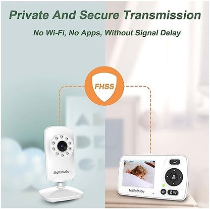 HelloBaby HB30 Video Baby Monitor with Digital Camera and Audio, No WiFi No App Safety Baby Monitor, 8 Languages, Auto Night Vision, 1000ft Transmission Range, 2.4 inch Portable Screen