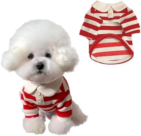 MANON ROSA Boy Dog Polo Shirt for Small Dogs, Red, L, 8.8-12.1 lb
