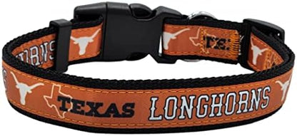 Pets First Collegiate PET Collar New Version Texas Longhorns Dog Collar, Size Large. Best Sports Team Color for Dogs & Cats. A Shiny & Colorful Dog & Cat Collar Licensed by The NCAA