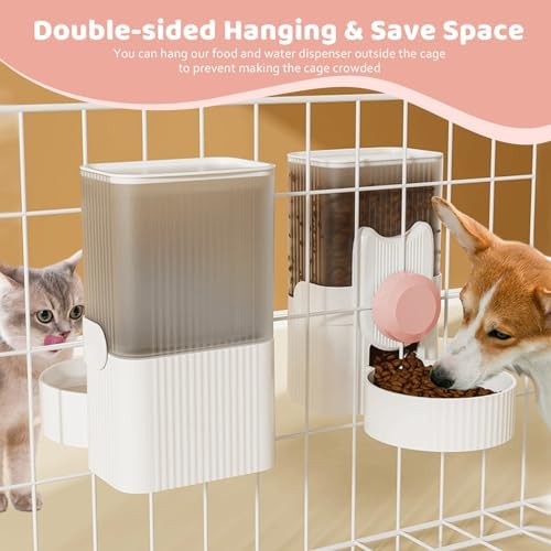 Hanging Cage Auto Pet Food Bowl Water Bottle Dispenser, 1L, Pink