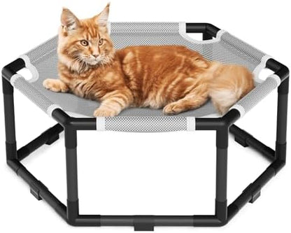 Tresbro Elevated Cat Hammock Bed, Hexagon Raised Cat Swing Bed Chair Cot
