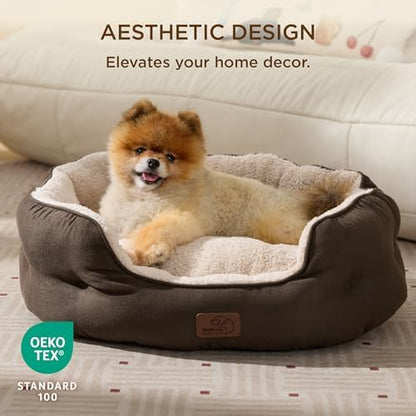 Bedsure Small Dog Bed Washable,Round Cat Beds for Indoor Cats,25in Brown