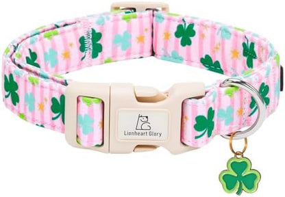 Lionheart glory St. Patrick's Dog Collar-Lucky Clover Shamrock Pink Spring Trefoil Dog Collar for Large Dogs Adjustable Heavy-Duty Dogs Collars Pet Gift Female